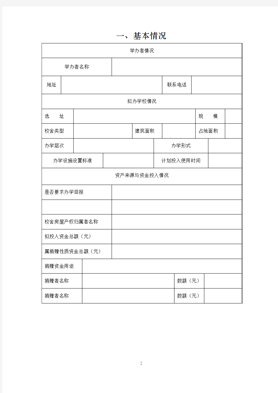 民办学校申请筹设审批表