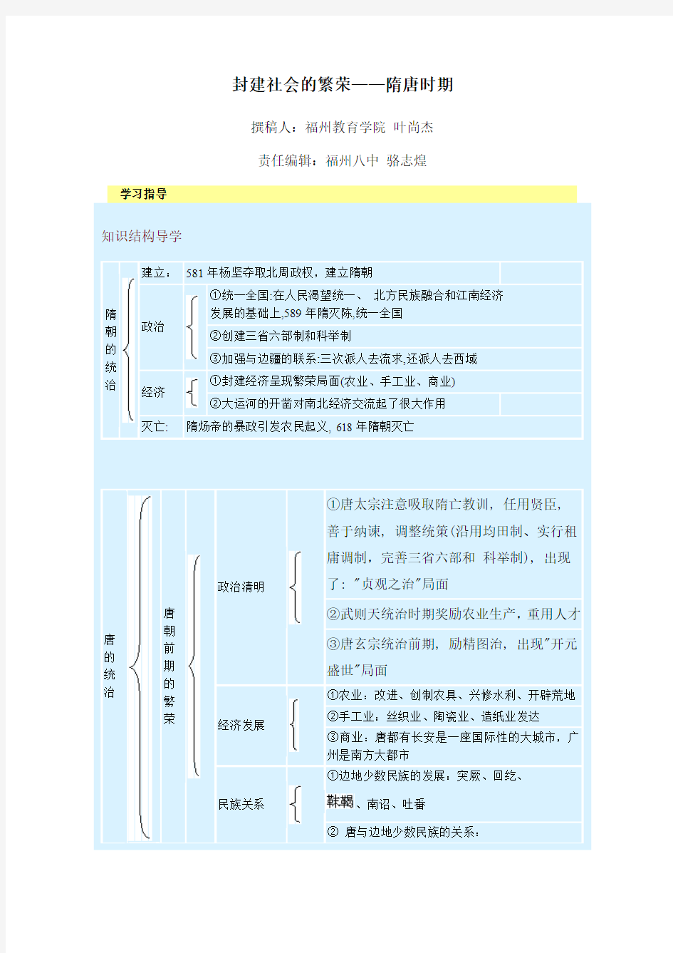 封建社会的繁荣——隋唐时期