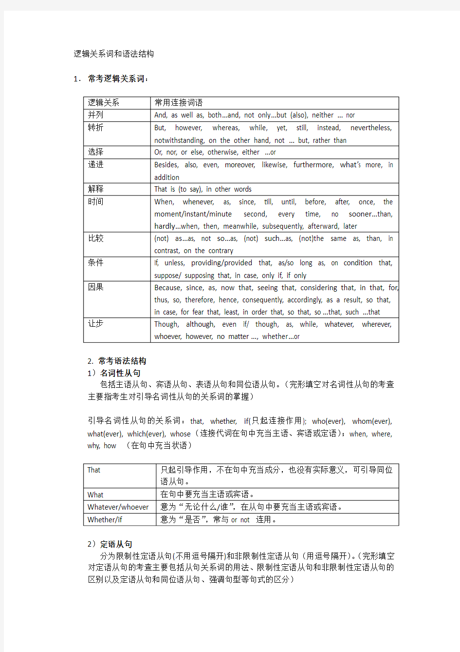 逻辑关系词和语法结构