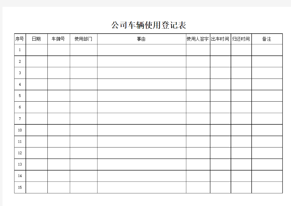 公司车辆使用登记表