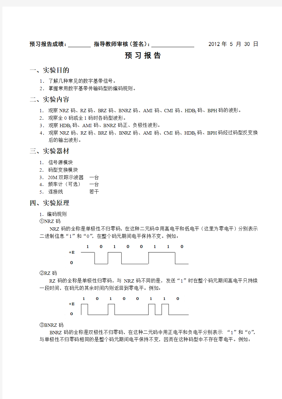 码型变换实验