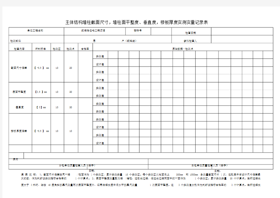 主体结构实测实量记录范文表.docx