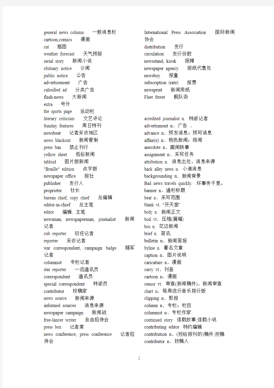 英语新闻词汇大全(DOC)