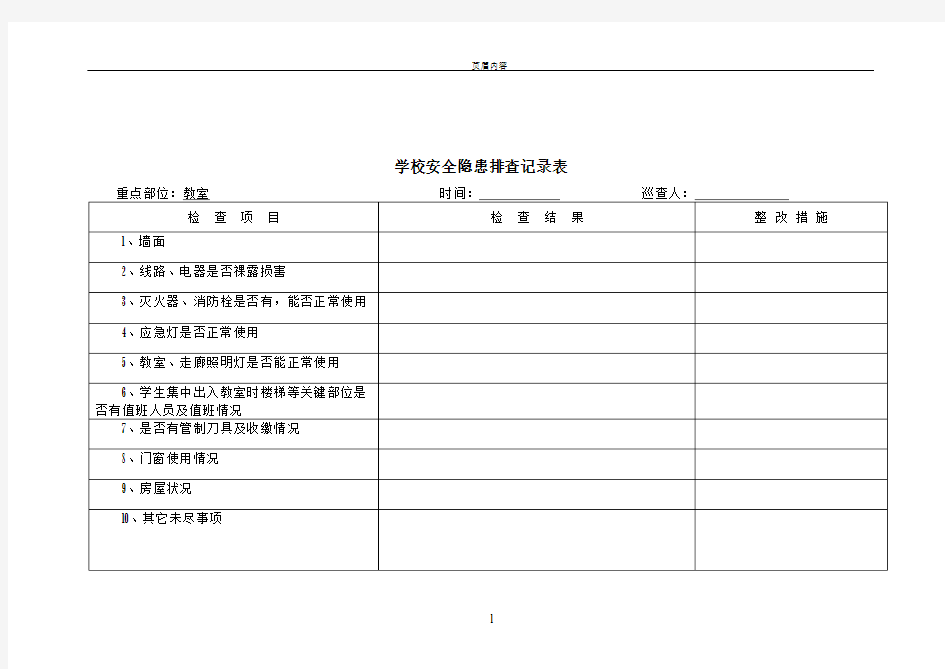 校园安全隐患排查记录表