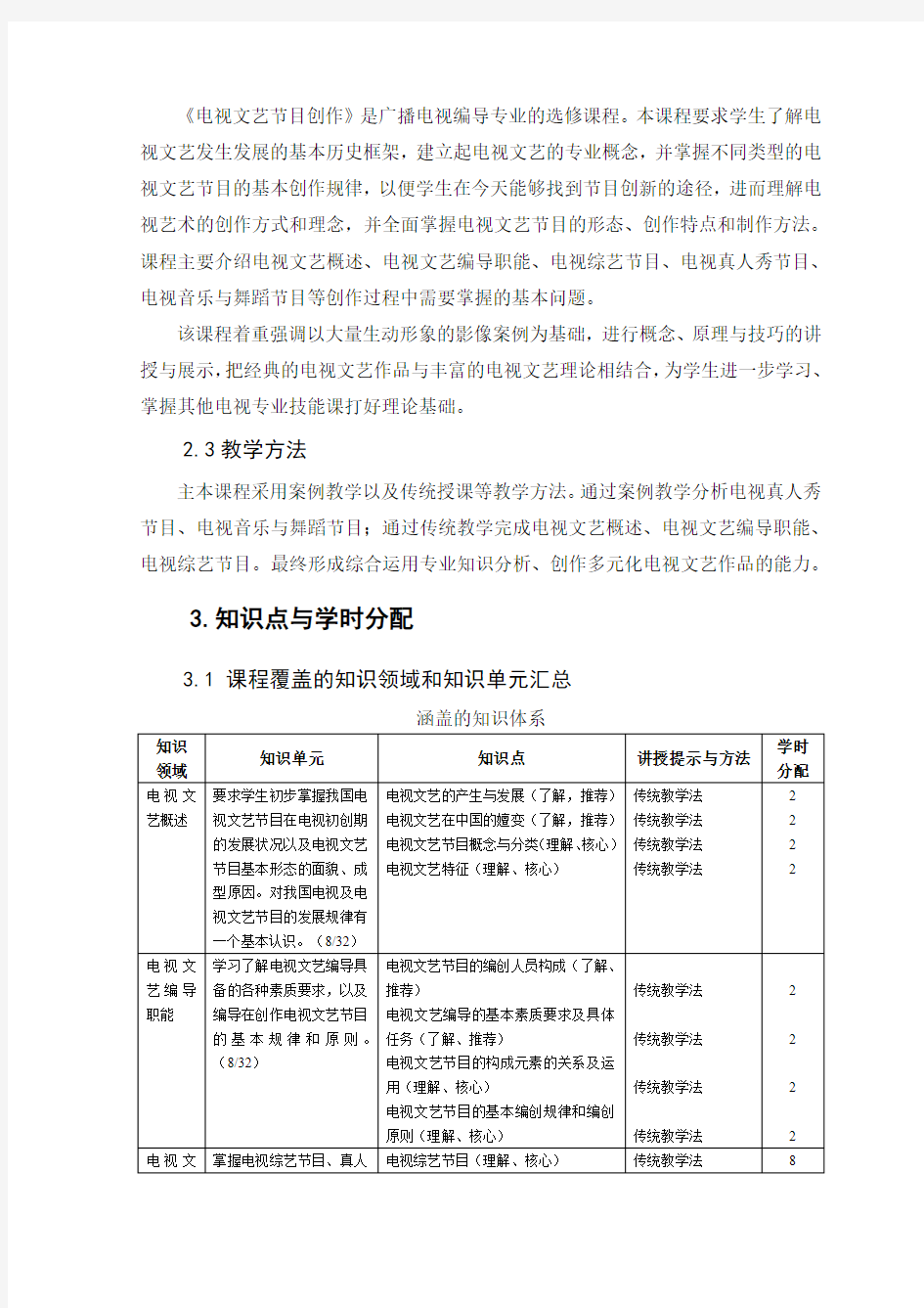 电视文艺节目创作 教学大纲