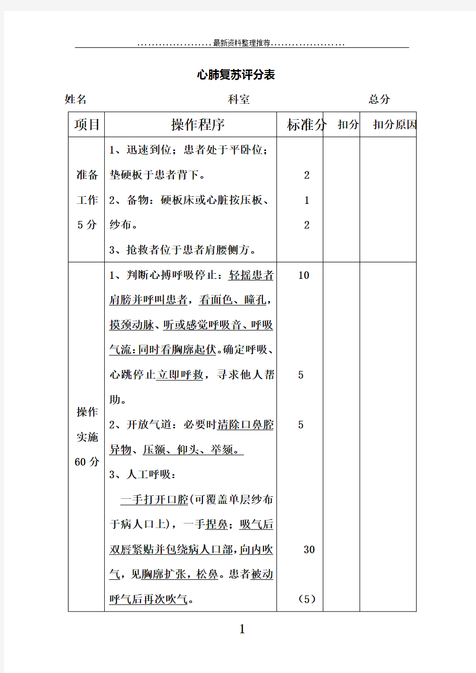 临床三基技能操作考核评分标准