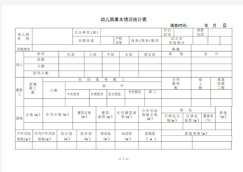 幼儿园基本情况统计表【模板】