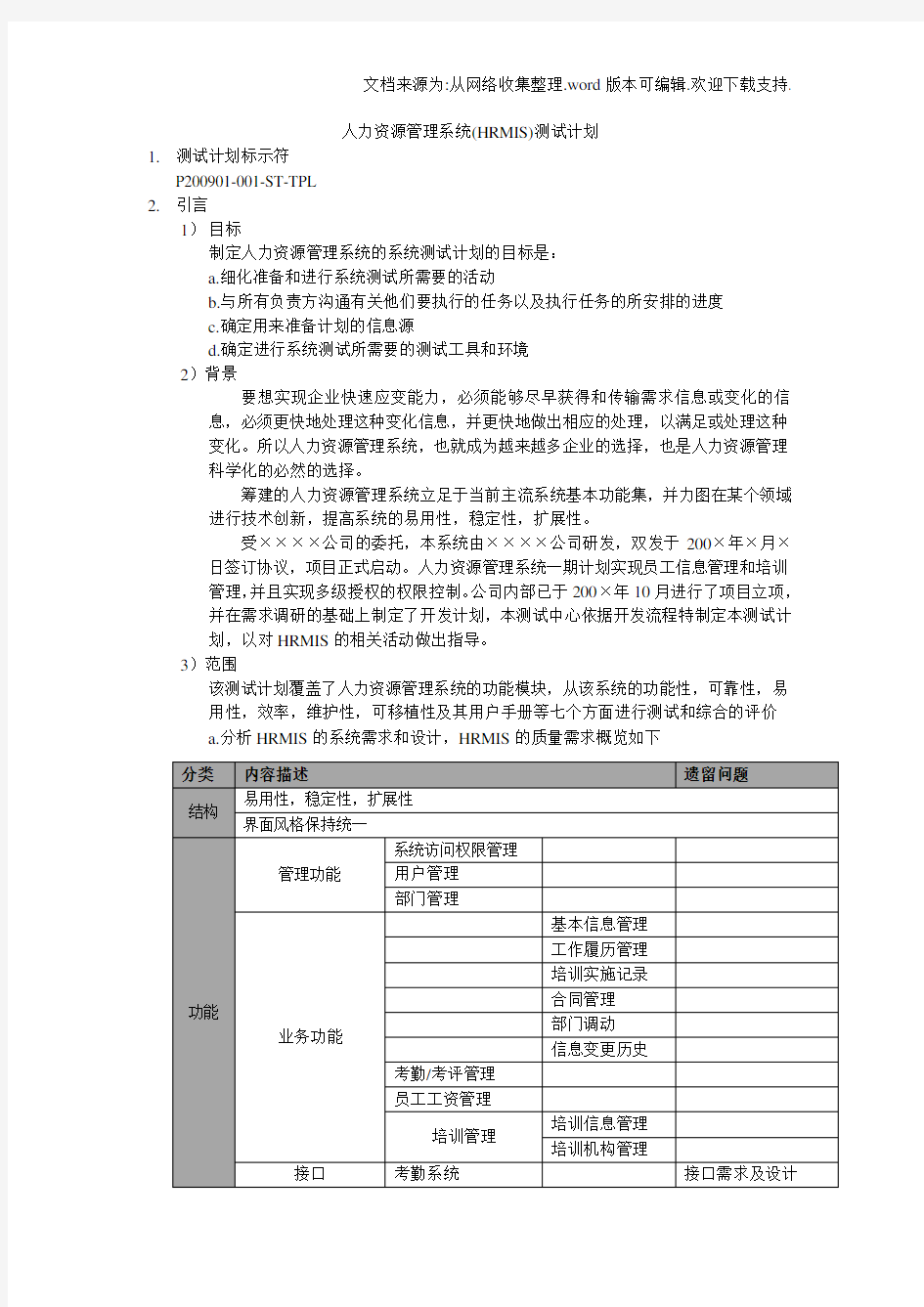 人力资源管理系统测试计划