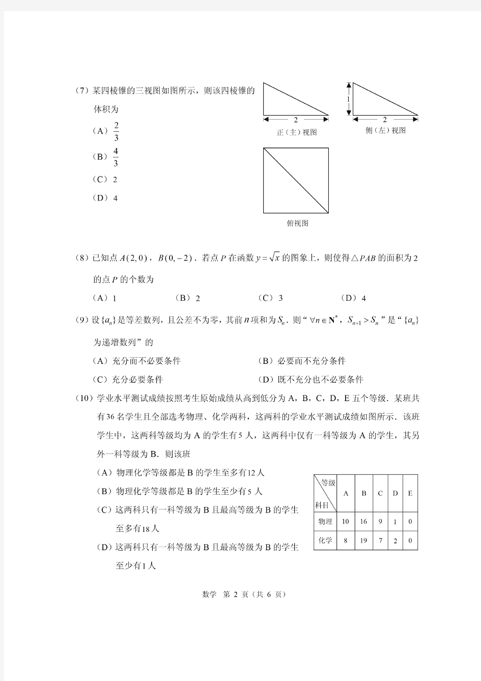 2020年北京高考适应性统一考试(试卷及答案)