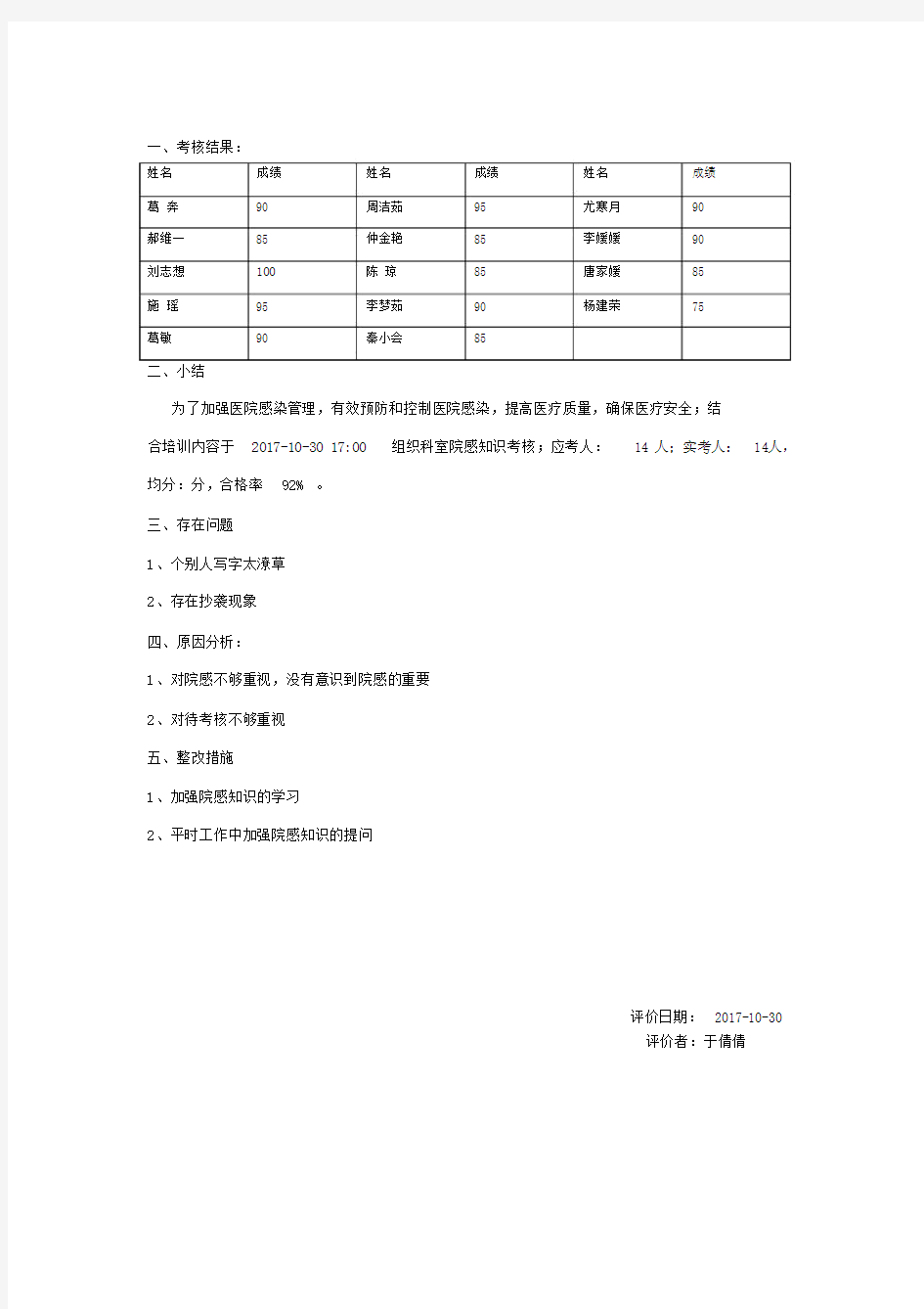 院感知识培训考核评价.doc