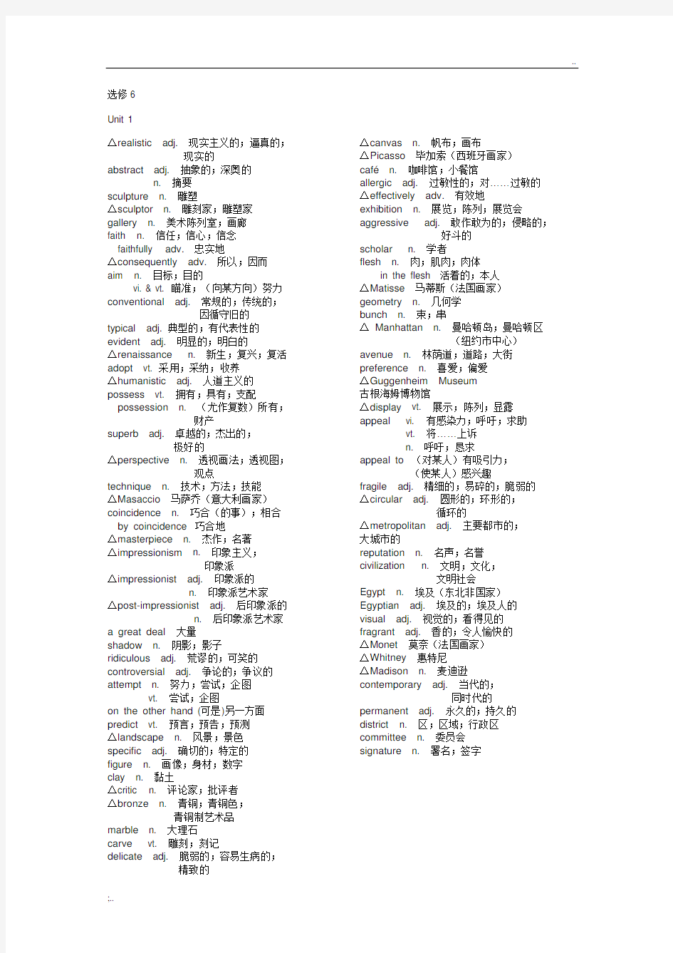 人教版高中英语必修6单词表