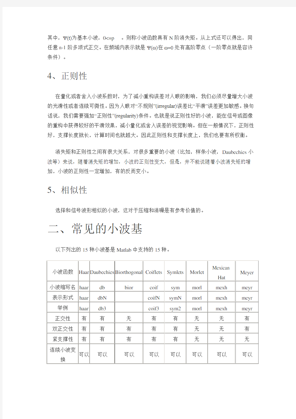 小波的几个术语及常见的小波基介绍