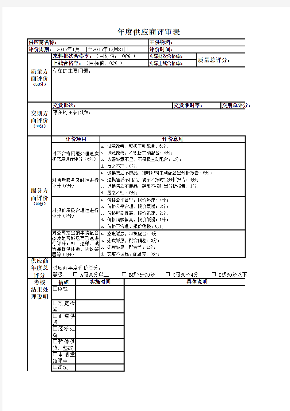 年度供应商评审表