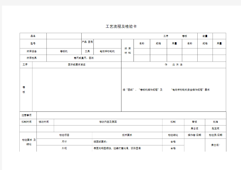 工艺流程及检验卡