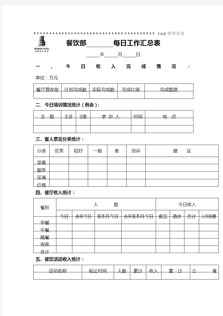 每日工作汇总表