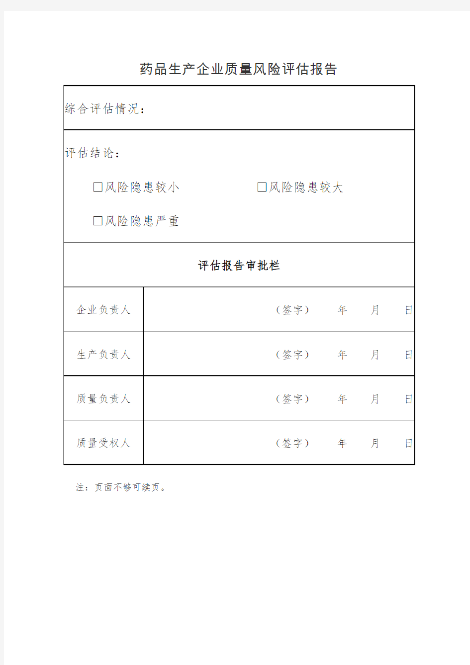 药品生产企业质量风险评估报告综合评估情况