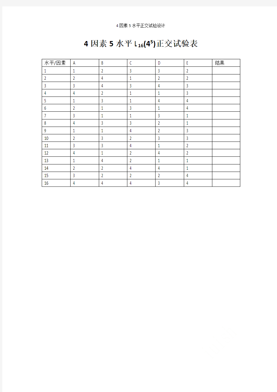 4因素5水平正交试验设计