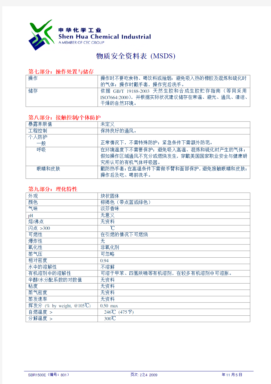 SBR1500E物质安全资料表 (中文)