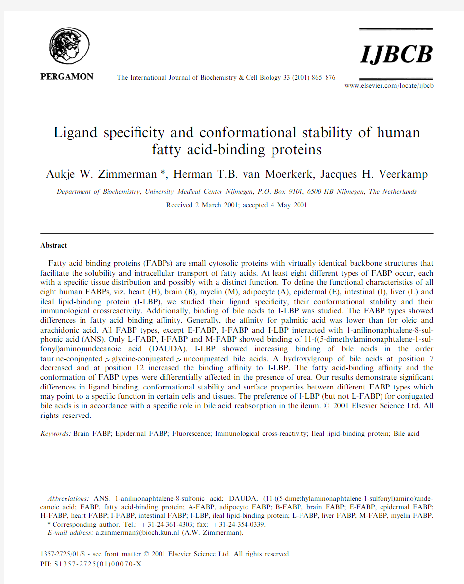 ligand specility of lfabp