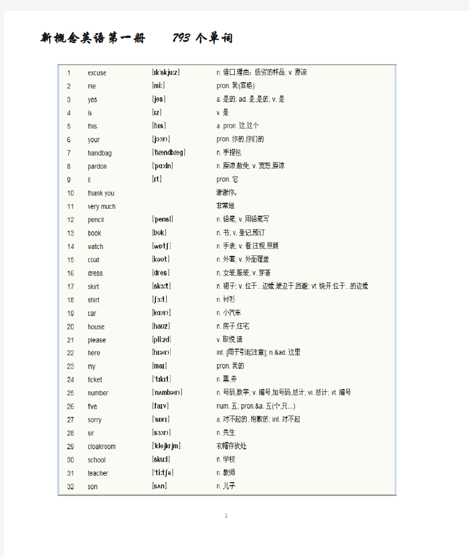 新概念英语第一册单词表(_完整版)