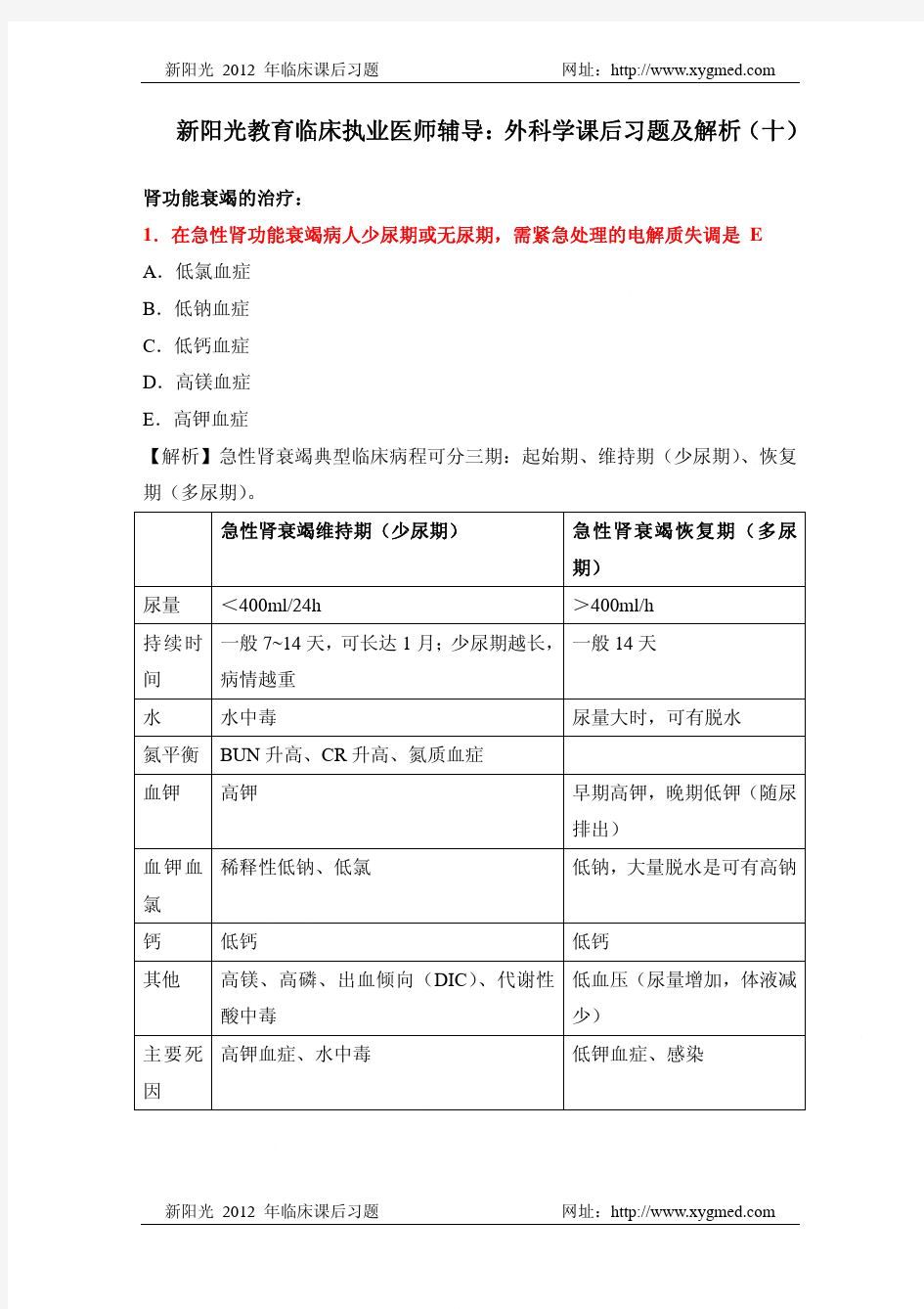 外科学课后习题及解析(十)