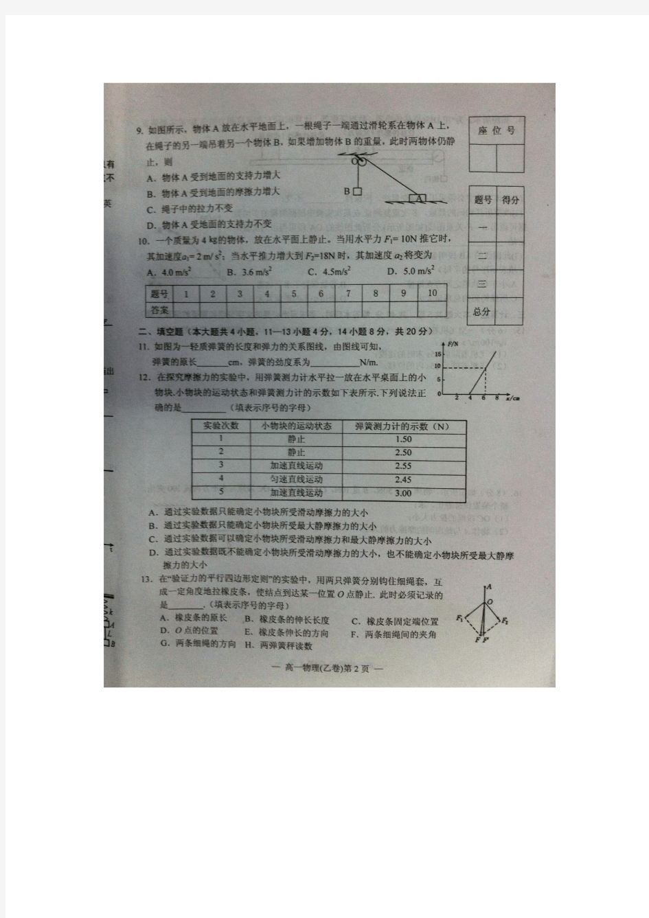 2013--2014学年度第一学期南昌市期末终结性测试卷 高一物理(乙卷)
