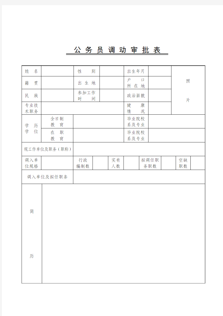 公 务 员 调 动 审 批 表 - 湖北省人力资源和社会保障厅