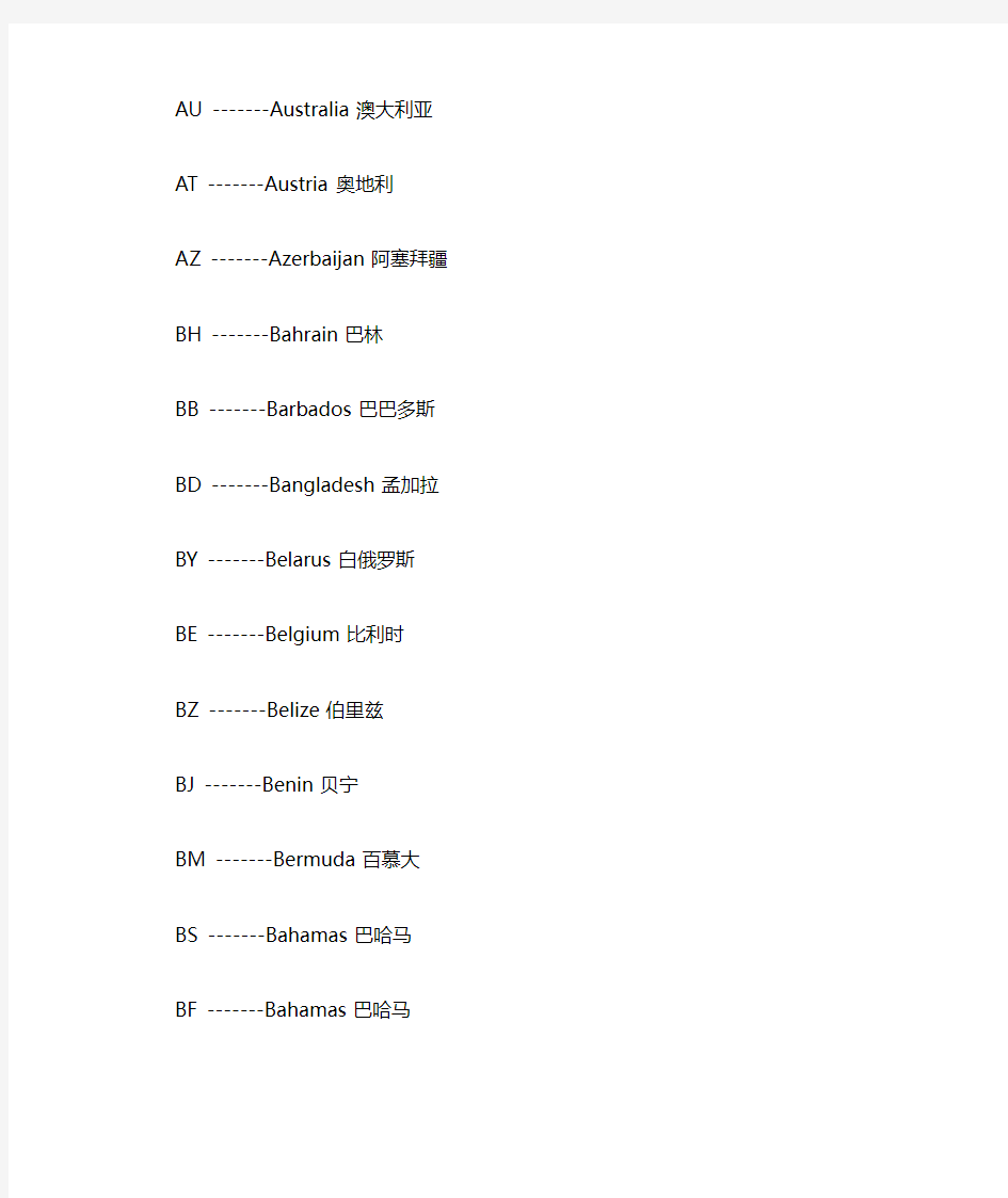 全球世界国家名称及缩写代码