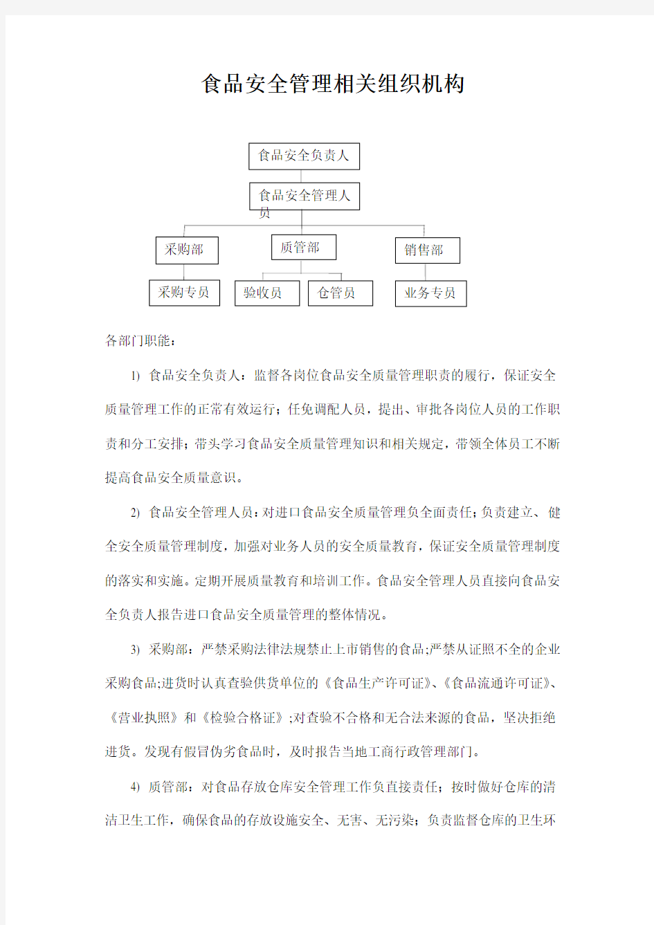 食品安全管理相关组织机构样本