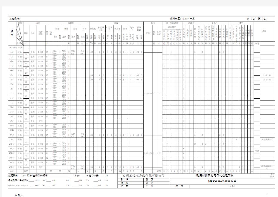 10KV杆塔明细表范本