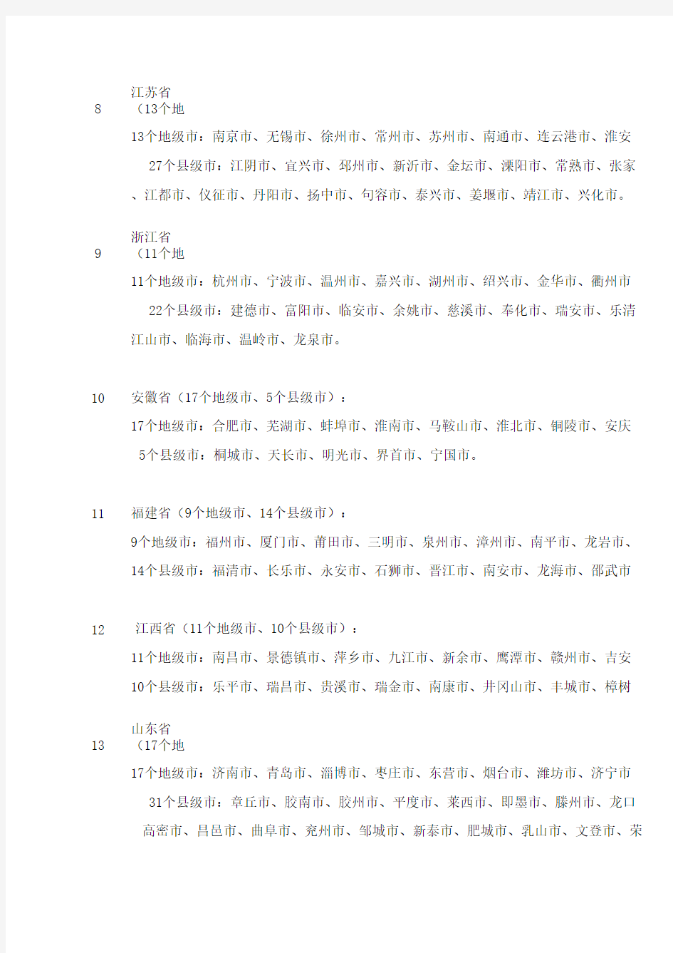 全国各地城市名称EXCEL格式