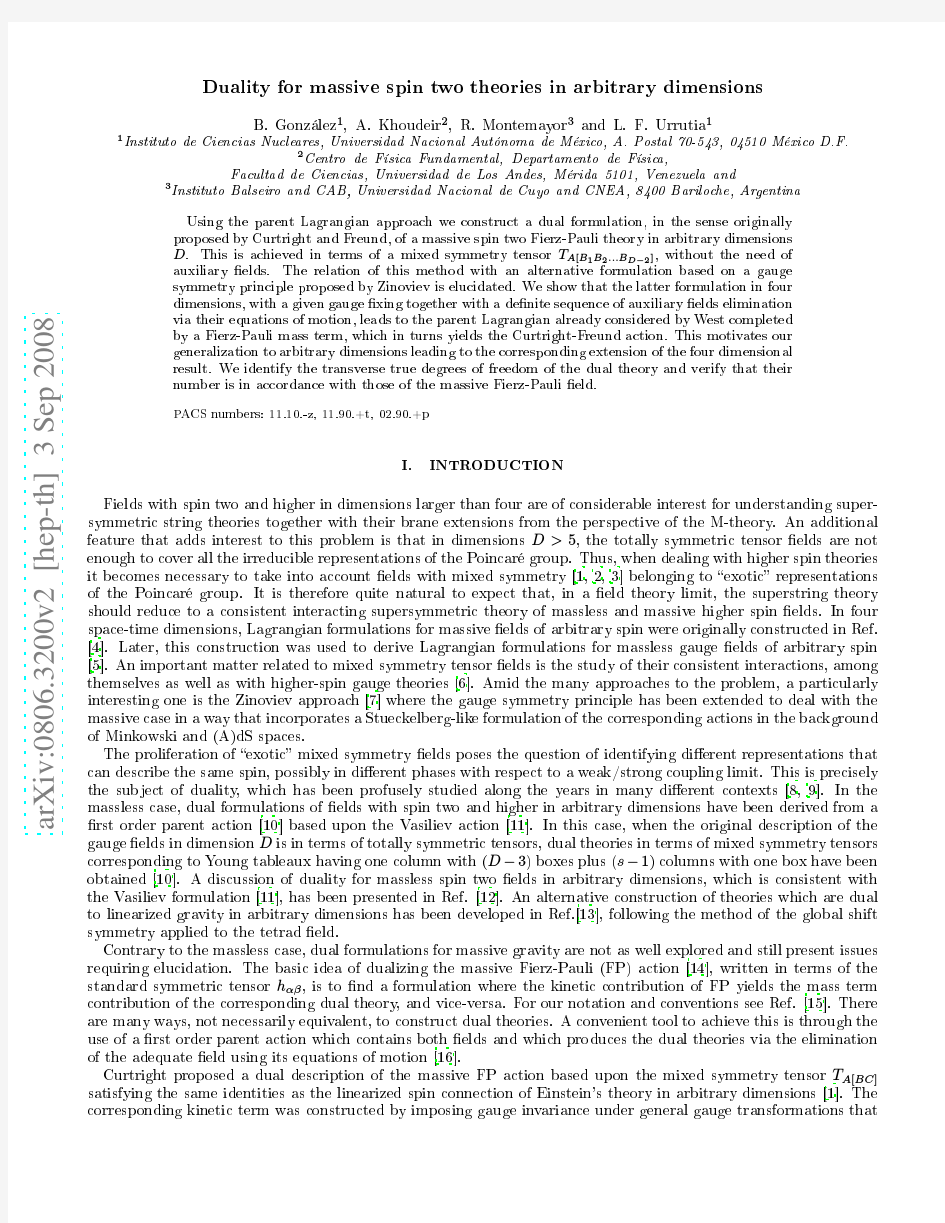 Duality for massive spin two theories in arbitrary dimensions