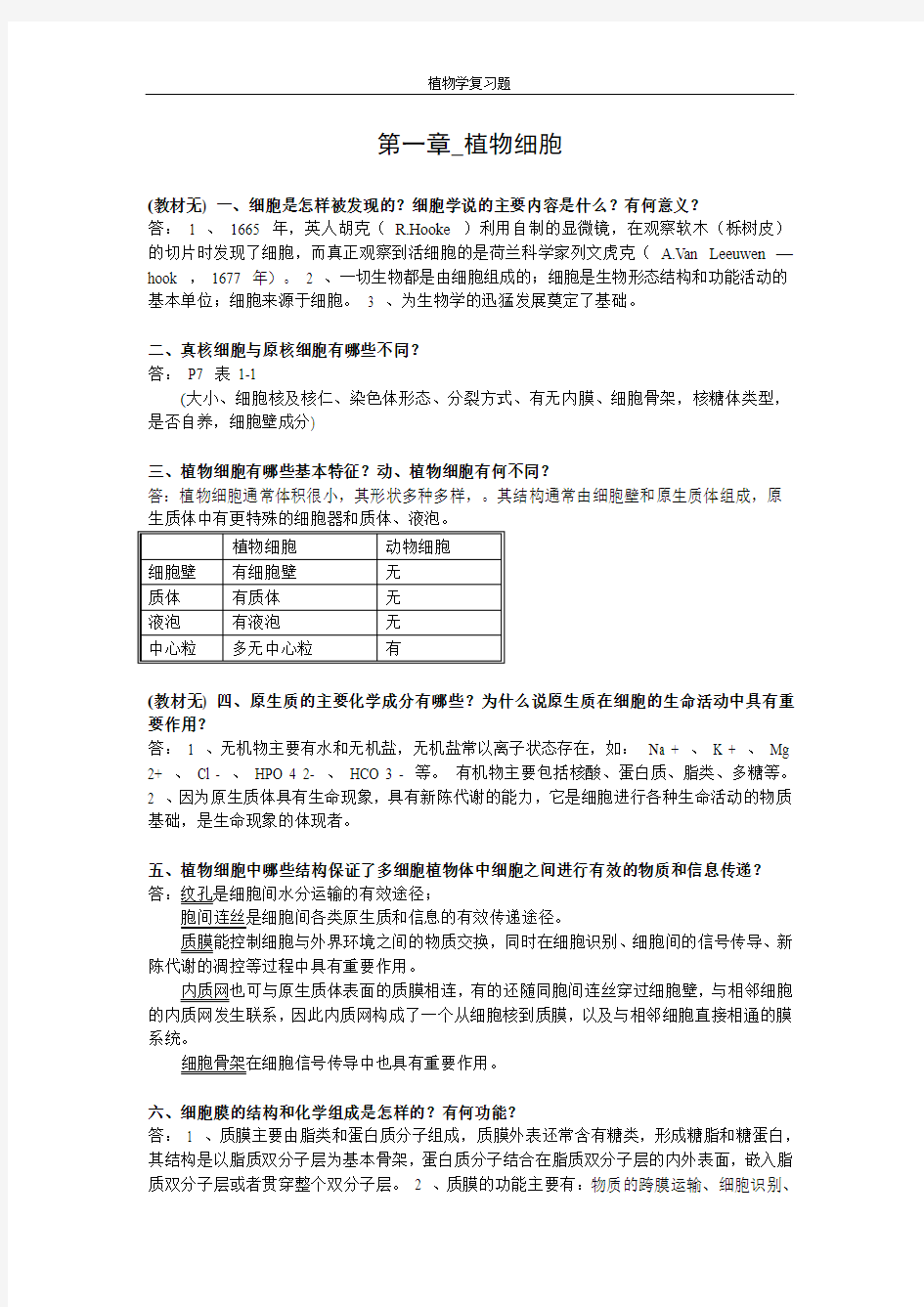 海南大学植物学2012年复习题——第一章-植物细胞