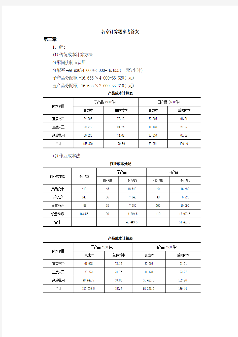 物流成本管理各章计算题参考答案