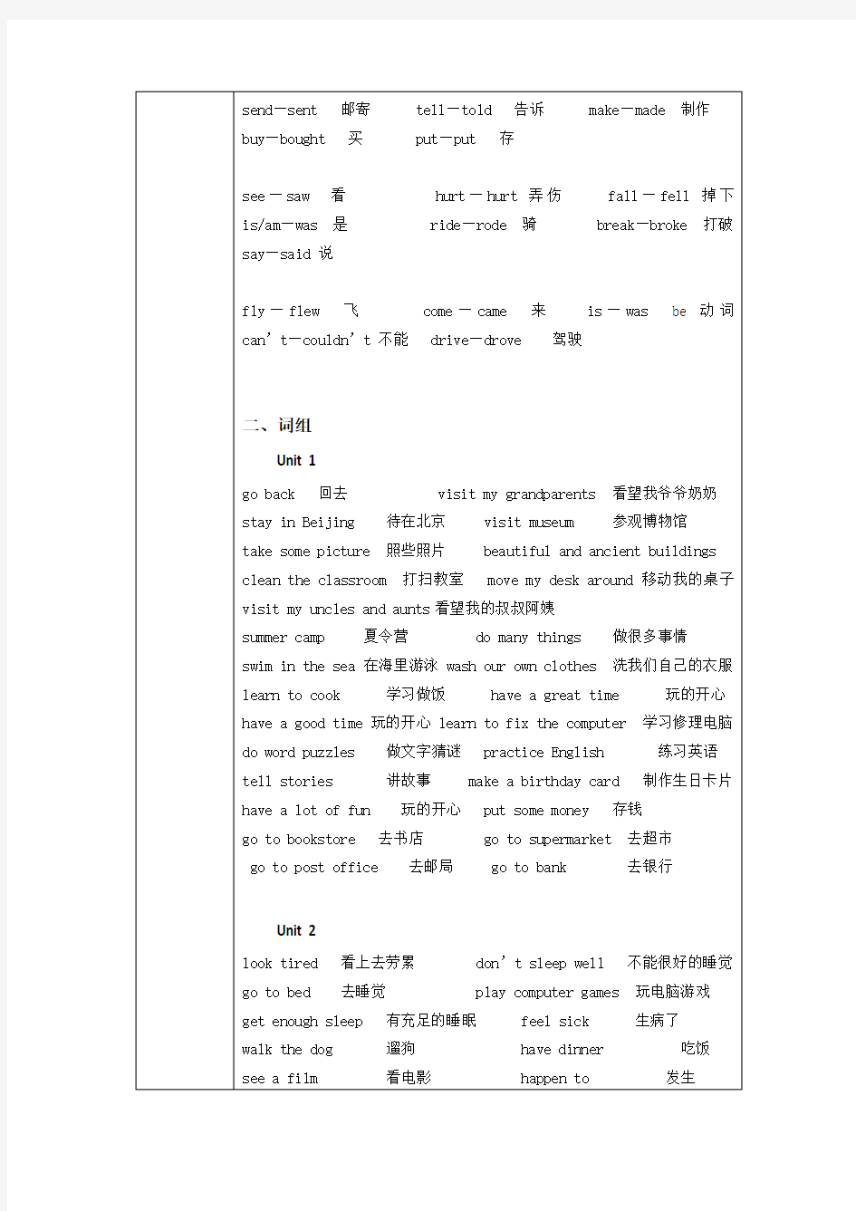 新北京版小学英语六年级上期末复习计划