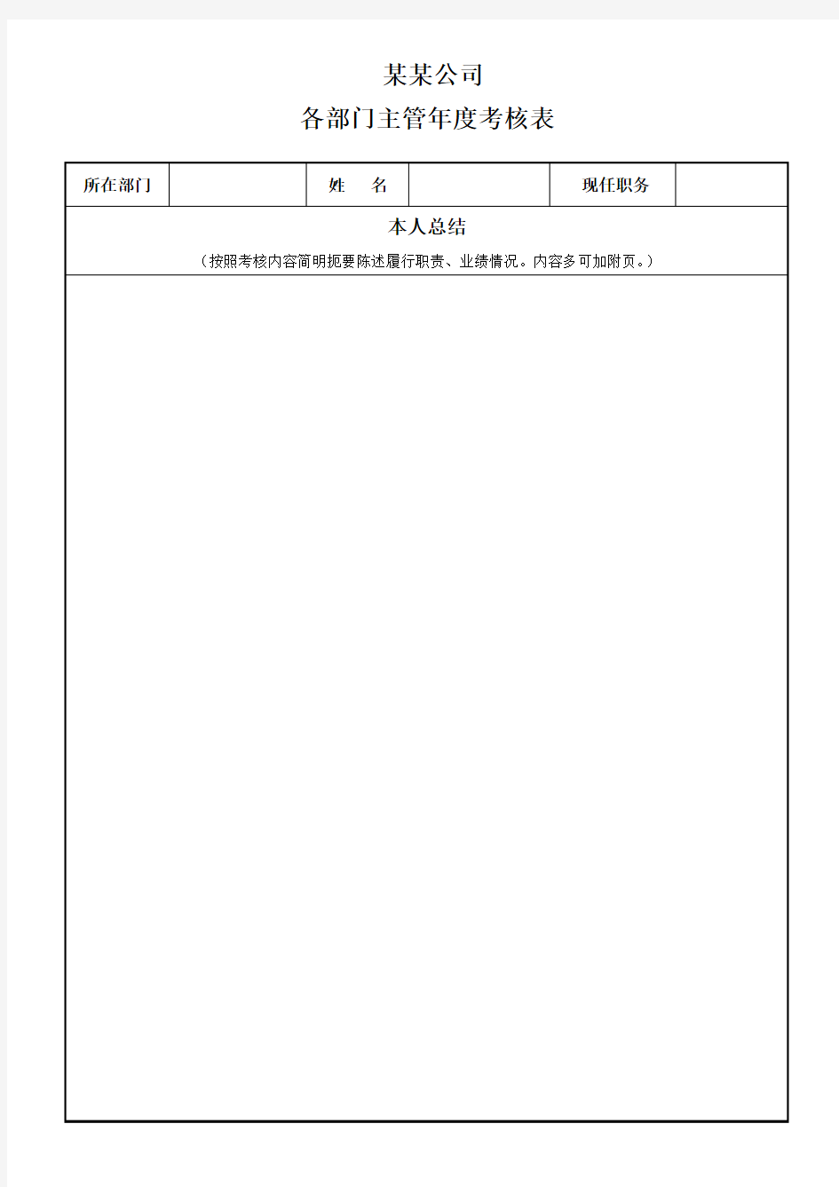 (完整word版)各部门经理年度考核表