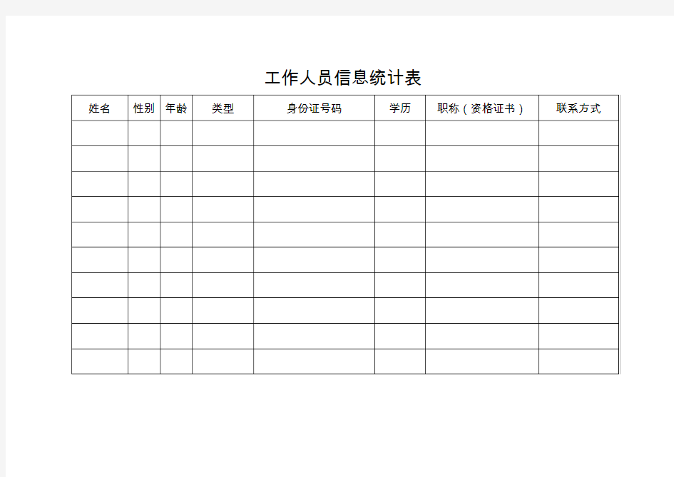 工作人员信息统计表