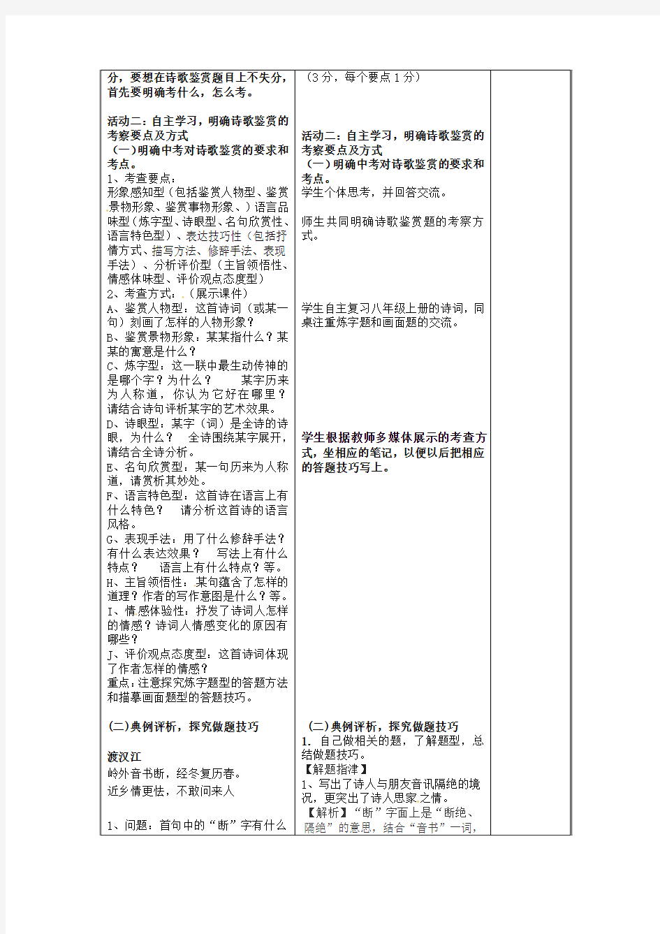 2019-2020学年中考语文 八上 古诗鉴赏复习教案.doc