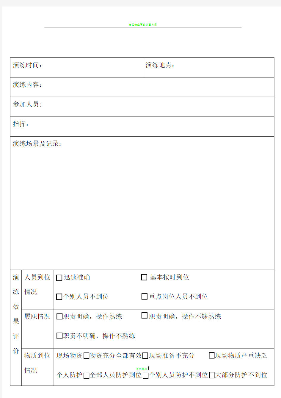 食品安全应急演练记录表格