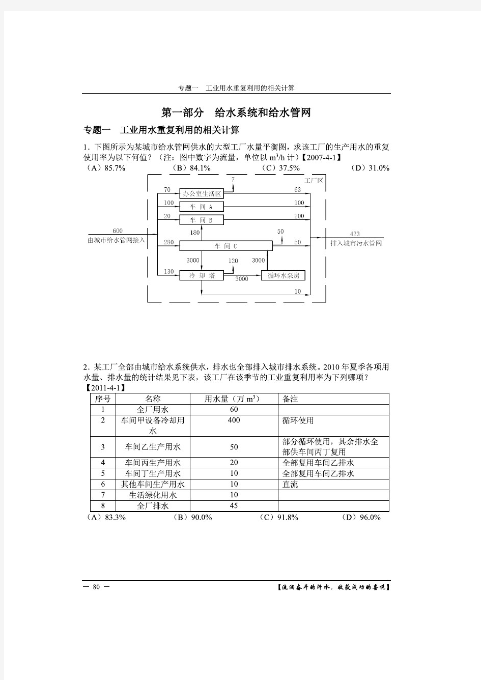 注册给排水工程师考试给水工程案例真题