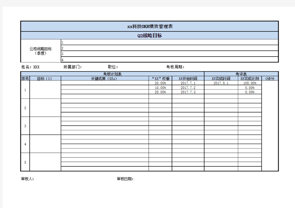 OKR绩效考核表