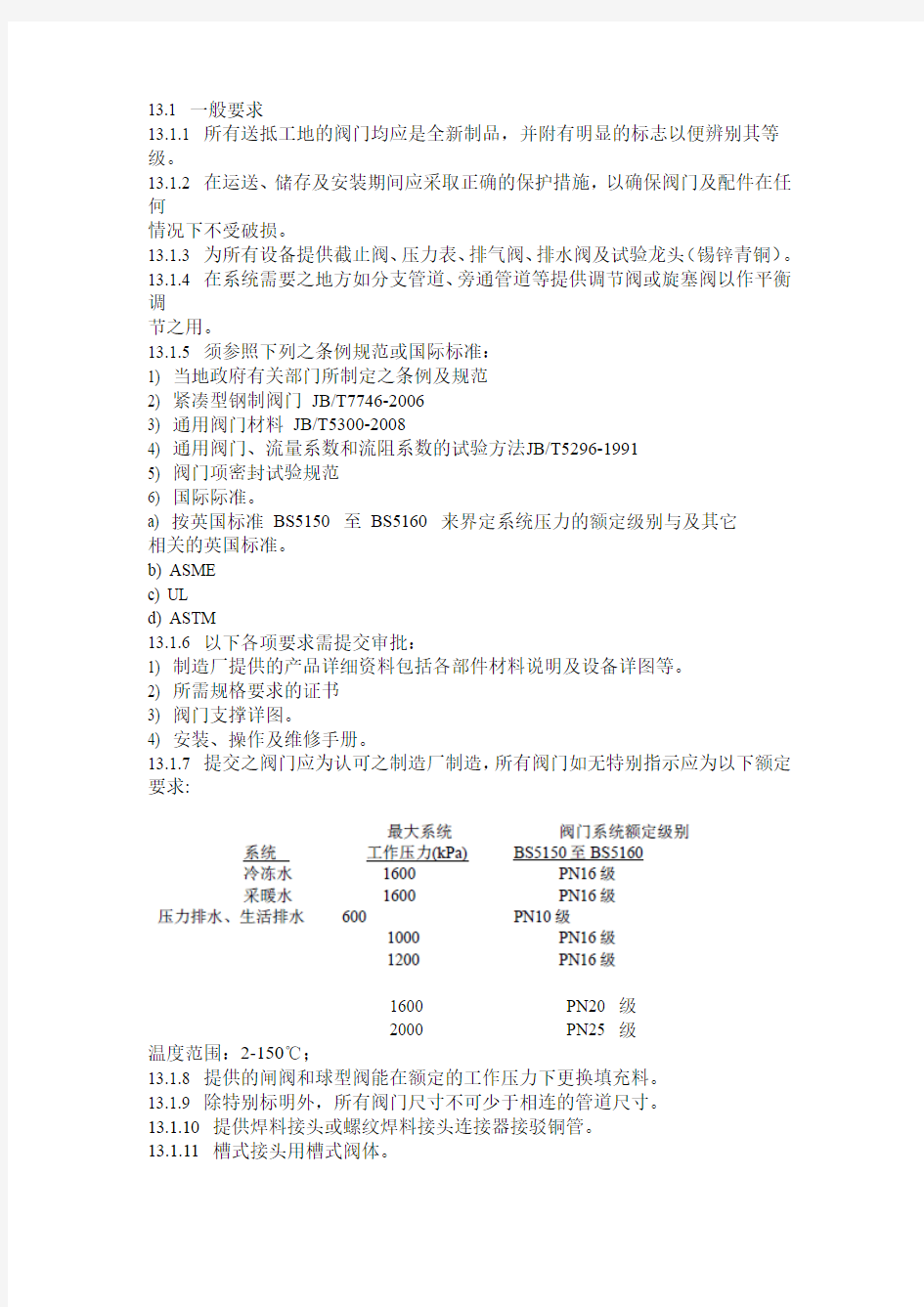 阀门技术参数