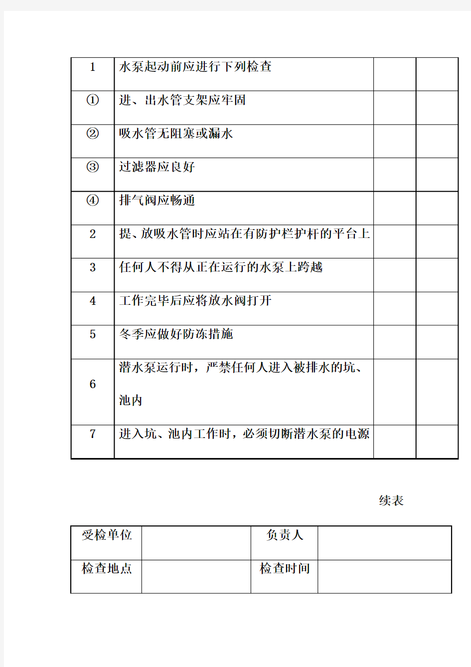 水泵安全检查表