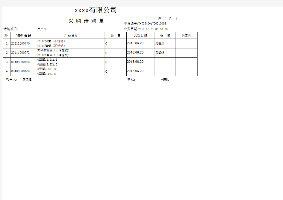 采购请购单(采购申请单)