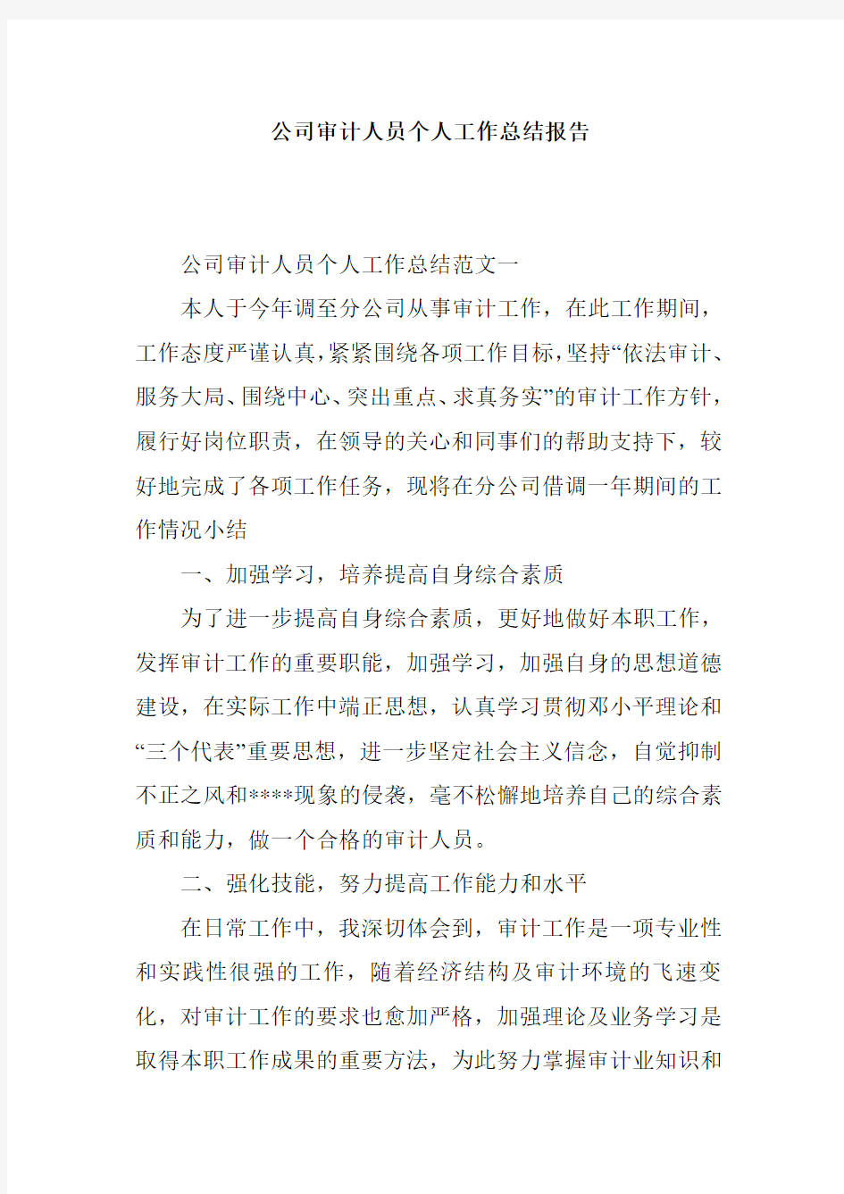 公司审计人员个人工作总结报告