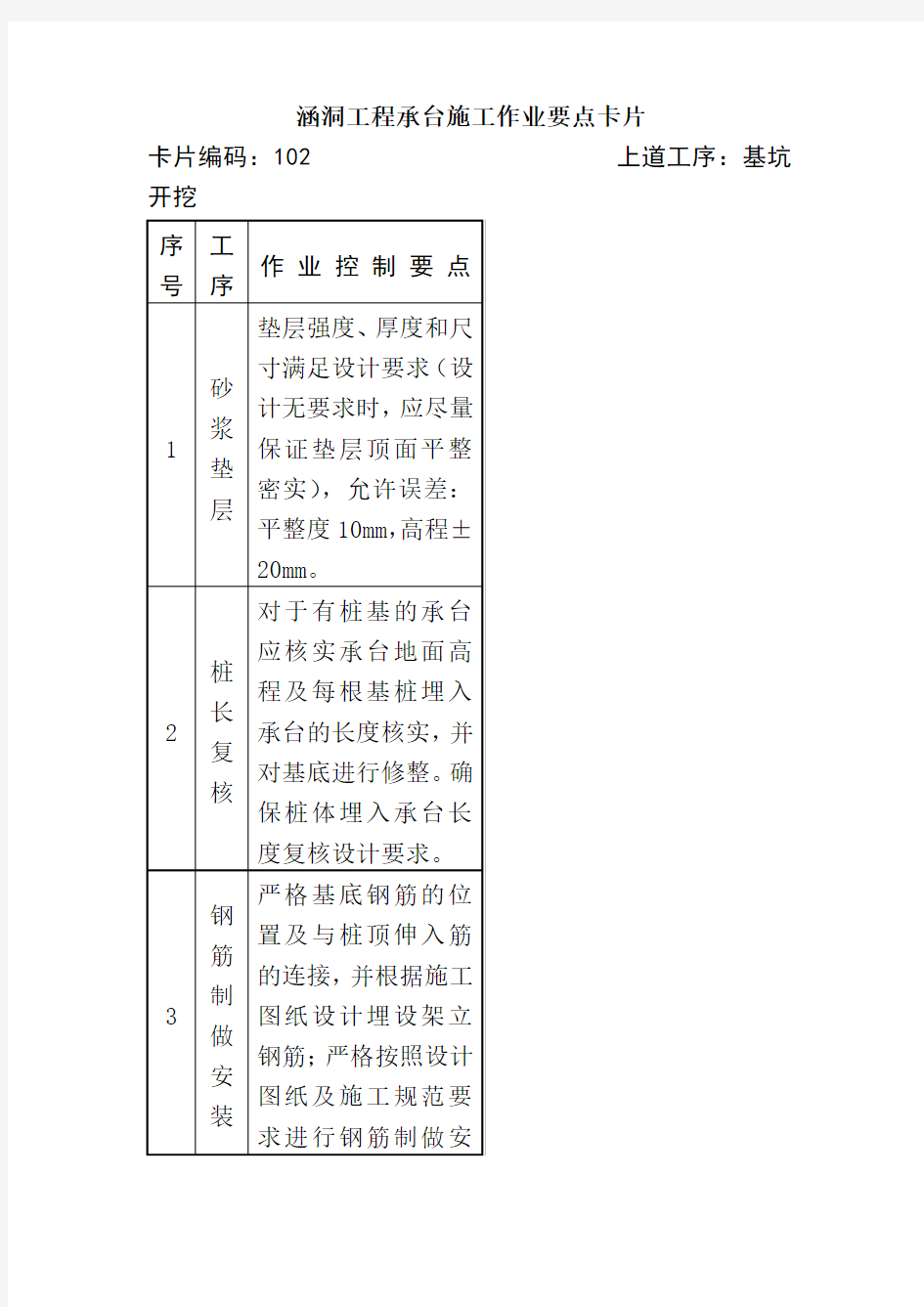 涵洞工程承台施工作业要点卡片