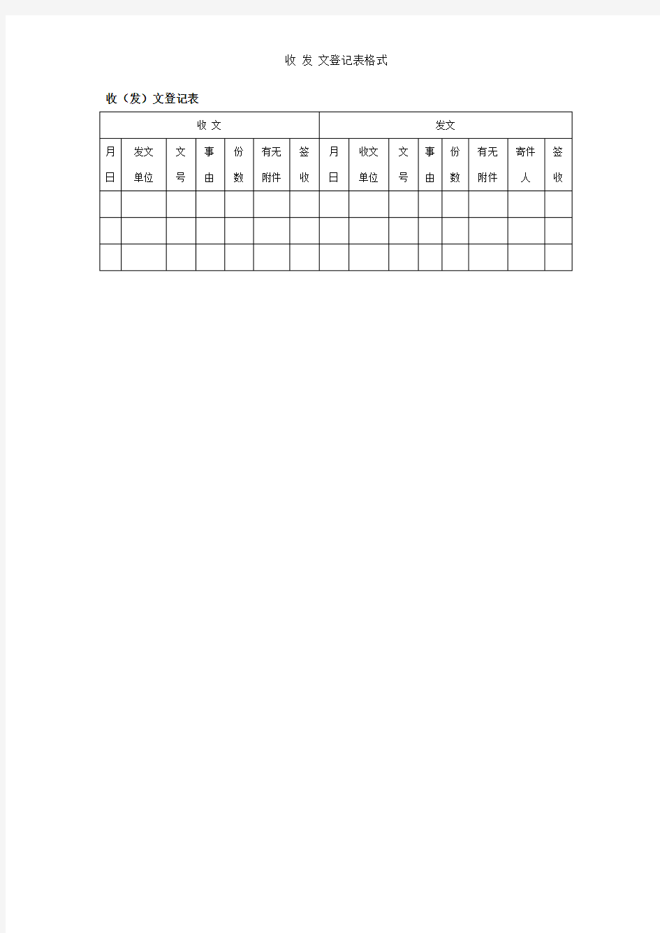 收 发 文登记表格式