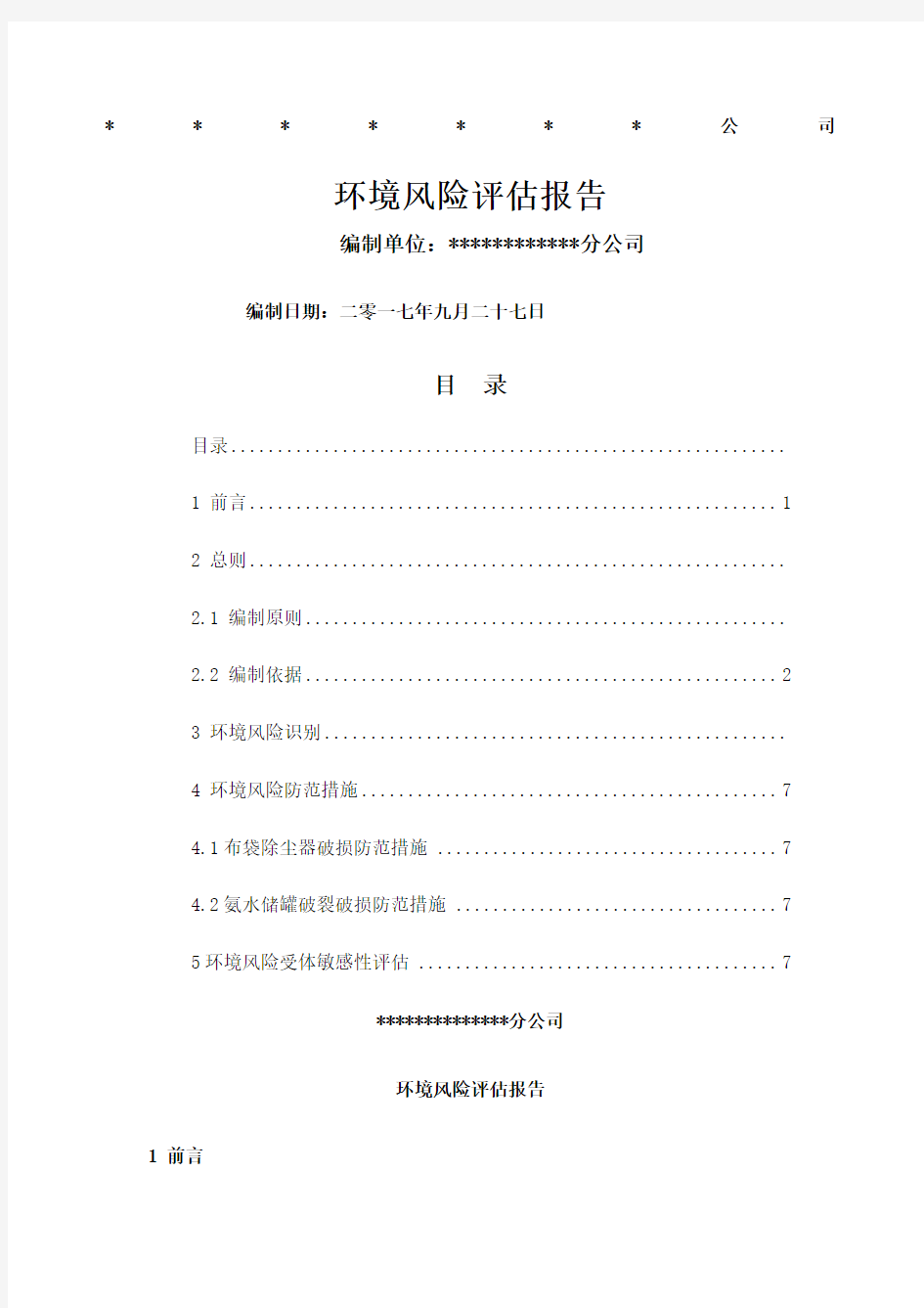 公司环境风险评估报告