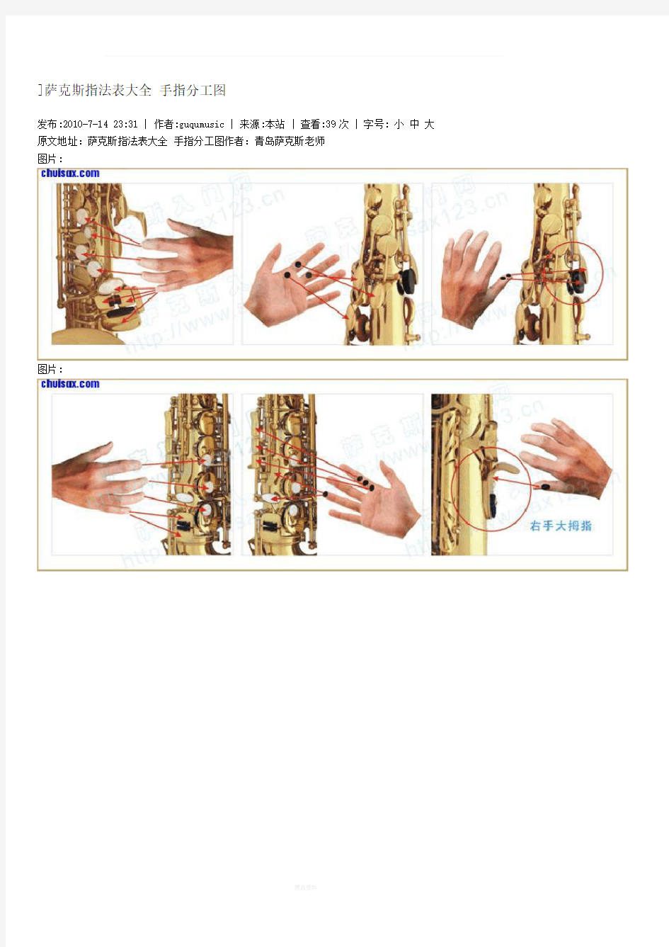 萨克斯指法表大全 手指分工图