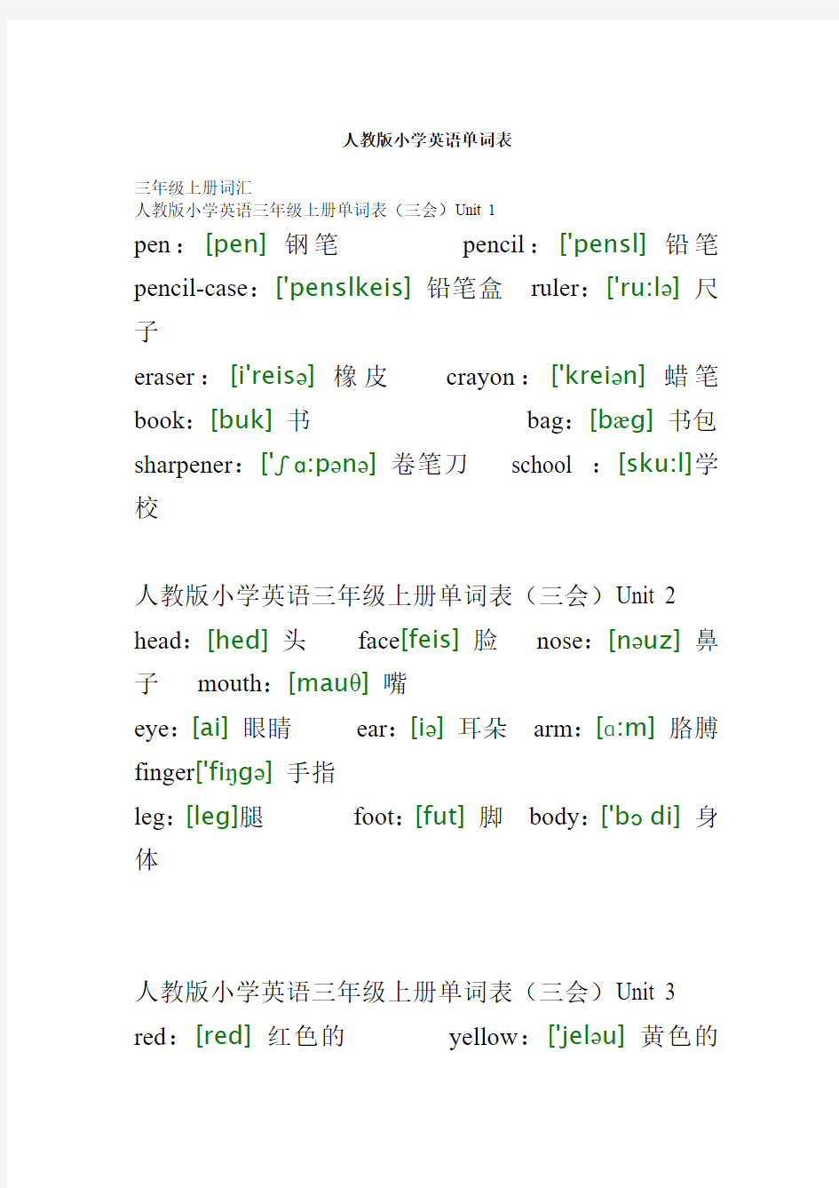 人教版小学英语单词表 (1)